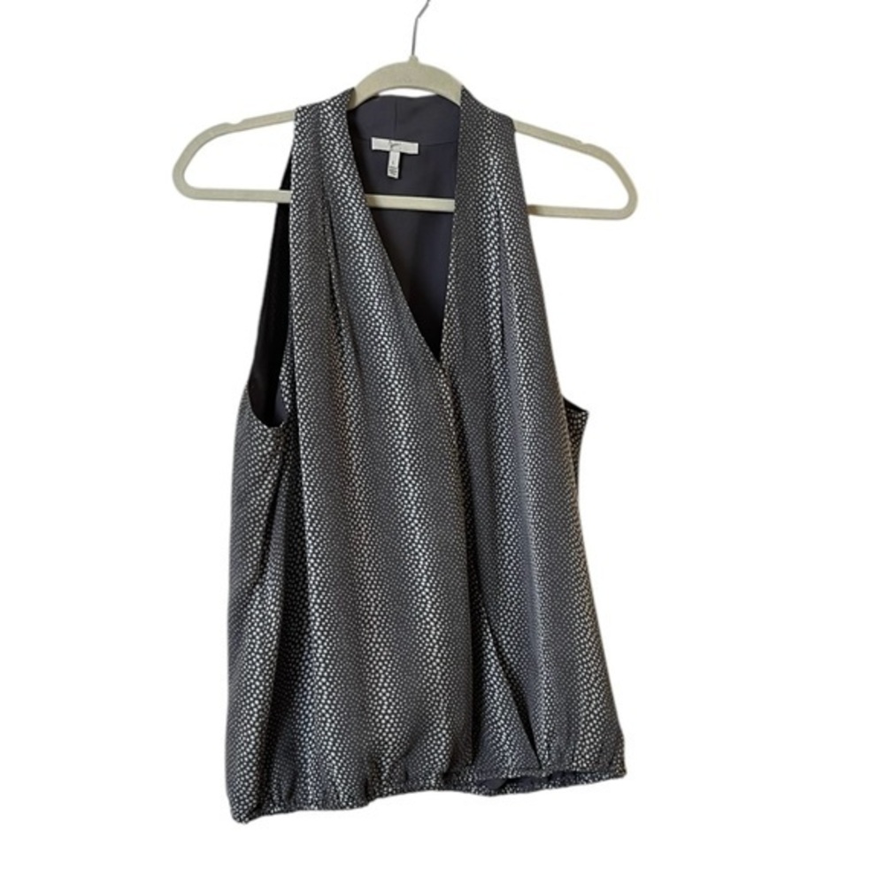 JOIE Gray & White Dot Print Sleeveless Silk V-Neck Sleeveless Top, L - Picture 1 of 4